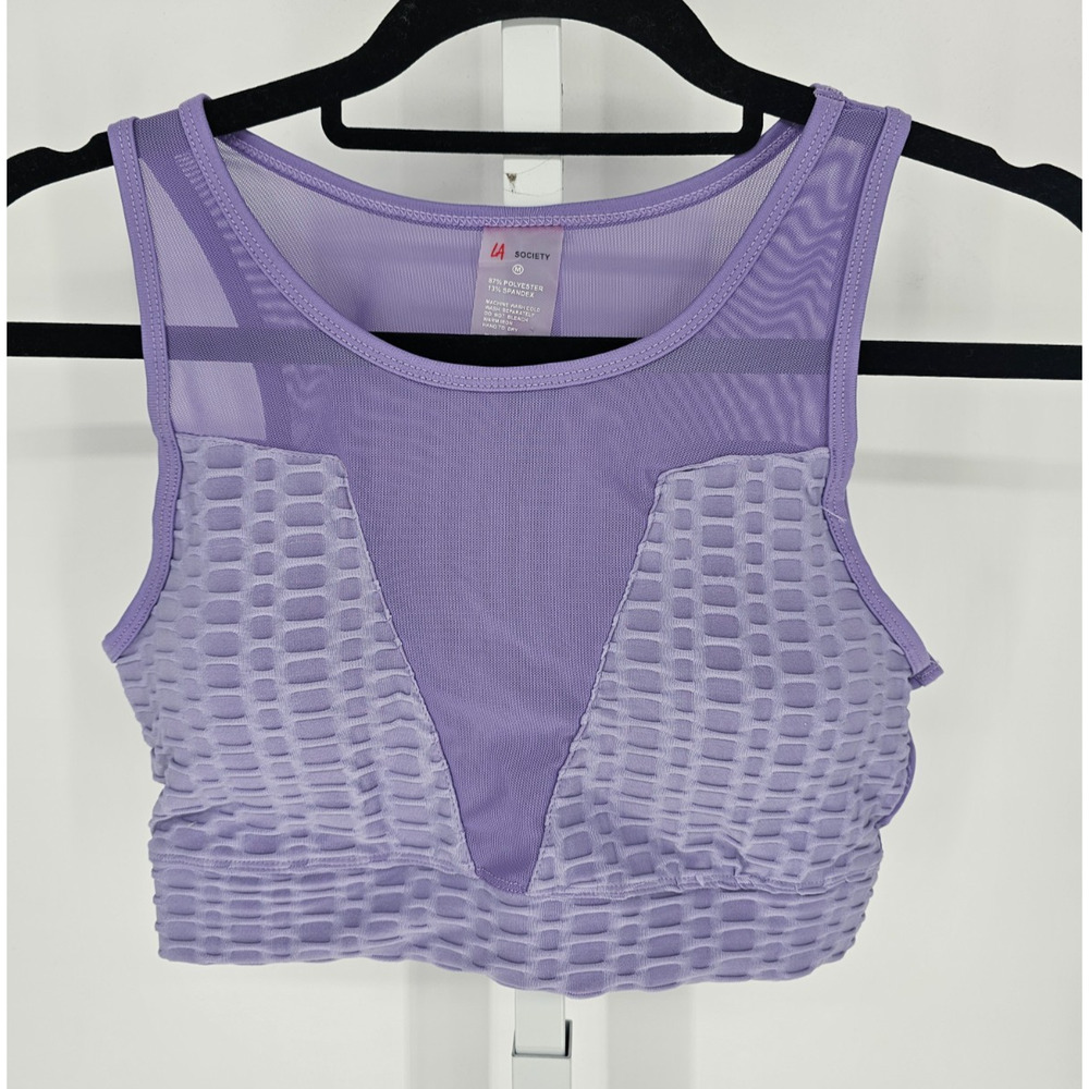 LA Society Womens Sz M Sports Bra Light Purple Textured Mesh